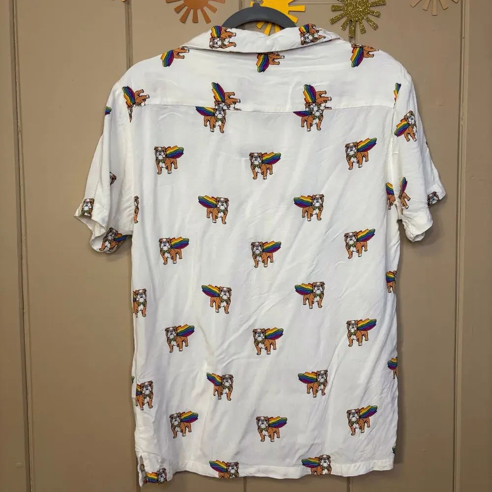 Love wins Denim and Flower Ricky Singh button down short sleeve shirt medium - Picture 2 of 4